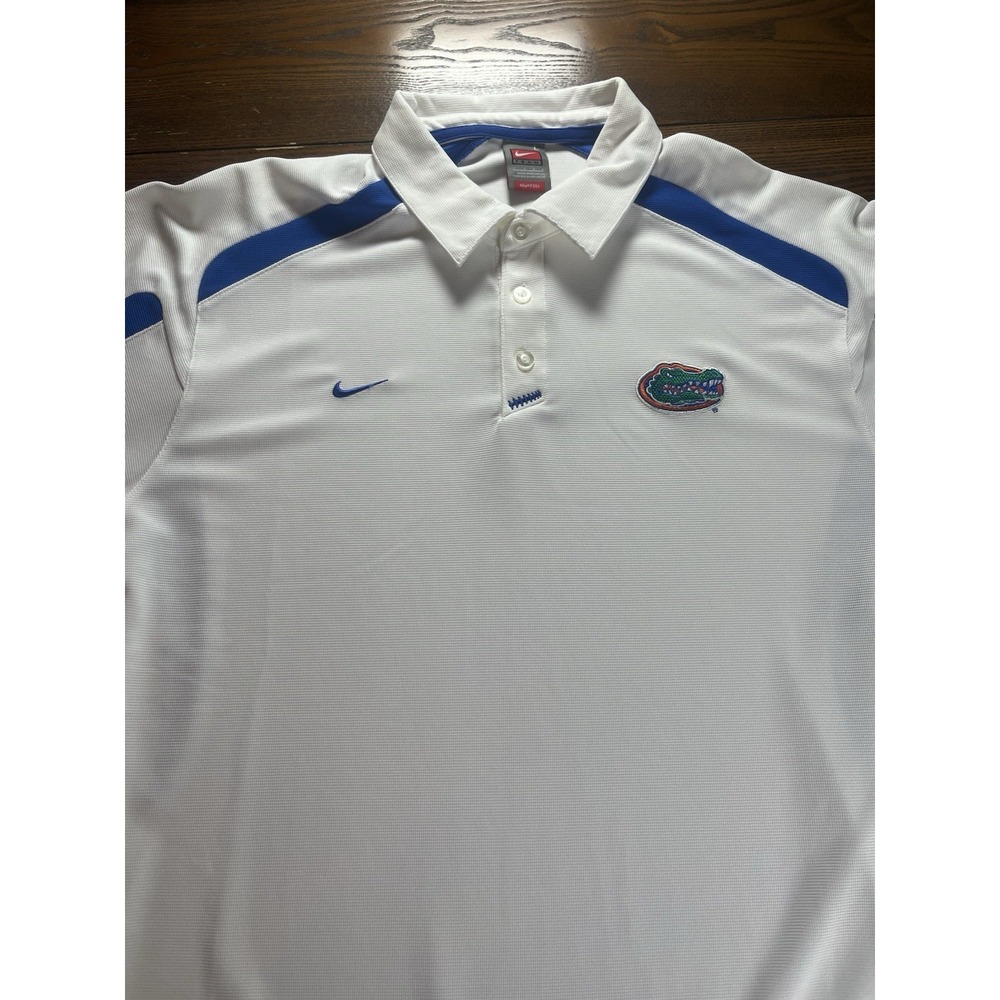 Florida Gators Logo Nike Mens Dri-Fit White/Blue Polo Size Large